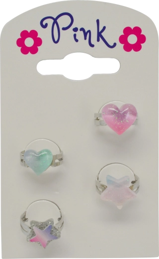 Set di anellini per bambini cuoricini e stelline, 4 pz