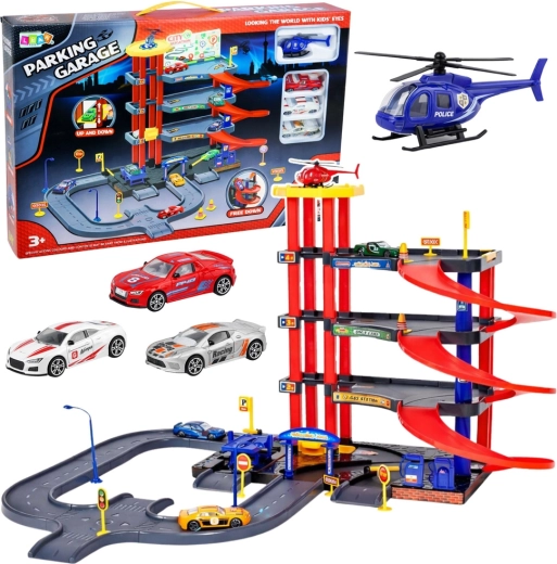 parcheggio per bambini multilivello a 4 piani con ascensore e eliporto, 70 pezzi