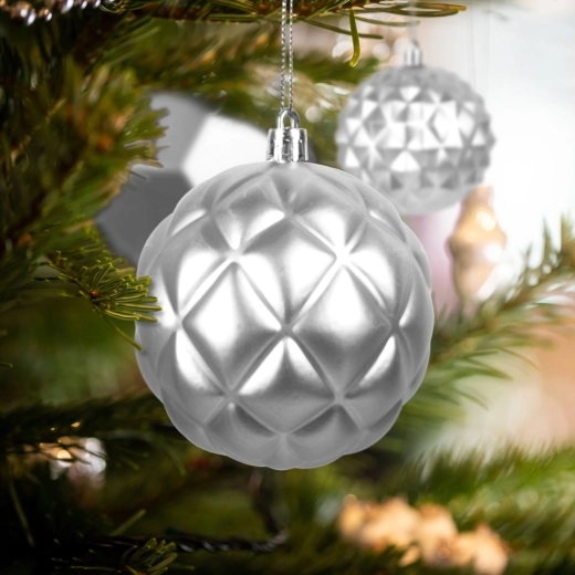 Set di decorazioni natalizie argentate per l'albero, 6 pezzi