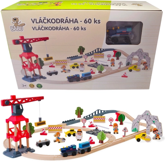 Babu pista ferroviaria in legno con gru