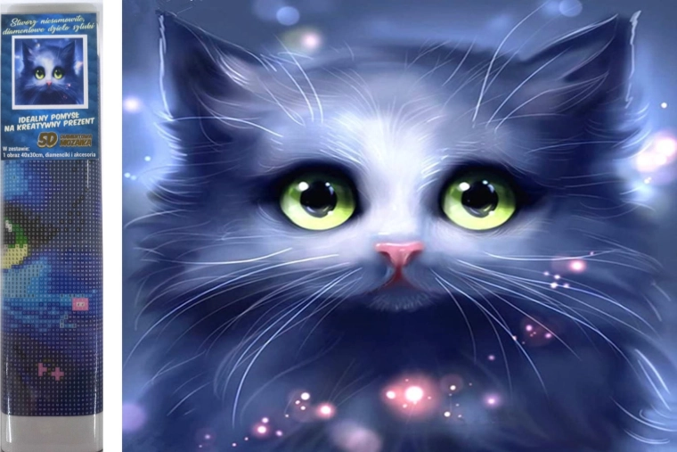 Pittura diamantata gattino grigio 30 × 40 cm