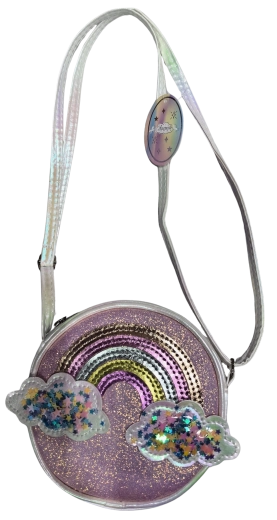 Borsetta per bambini pink con arcobaleno e nuvolette scintillanti