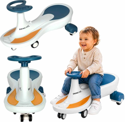 Dondolo gravitazionale per bambini Swing Fix S4 con ruote LED e musica, blu-bianco