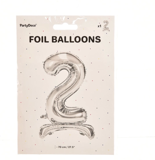 Palloncino in foil numero 2 autoportante argento 70 cm