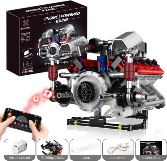 Kit di costruzione motore con ricarica USB e illuminazione LED (700 pezzi)