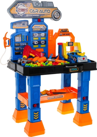 Officina interattiva 4 in 1 per bambini 3+ con banco, autolavaggio, stazione di rifornimento, automobilina e trapano