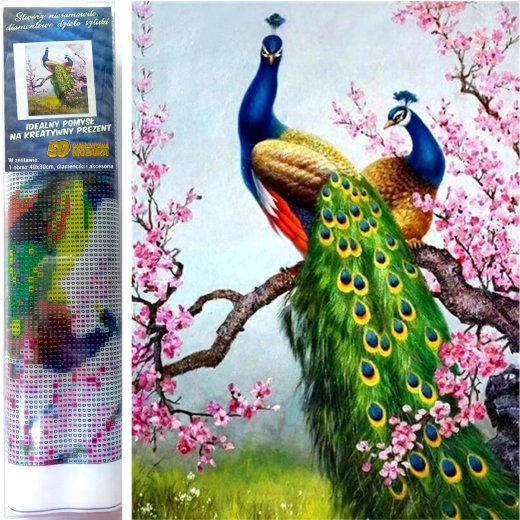 Pittura diamantata – pavoni 30 × 40 cm