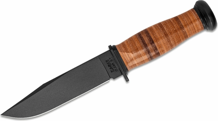 Coltello tattico KA-BAR Mark 1, lama 12,8 cm, nero, manico in cuoio, fodero in cuoio
