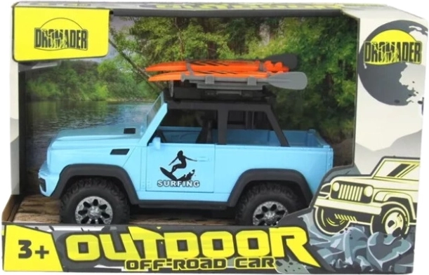 Jeep Dromader con tavola da surf a batterie