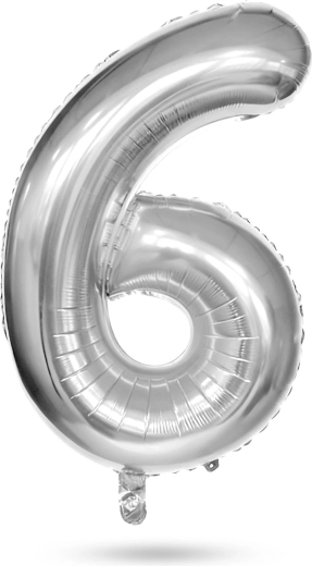 Palloncino di compleanno in foil a forma di numero 6, color argento, 40 pollici