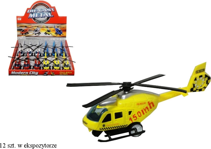 Elicottero di salvataggio in metallo‑plastica con meccanismo a retrocarica