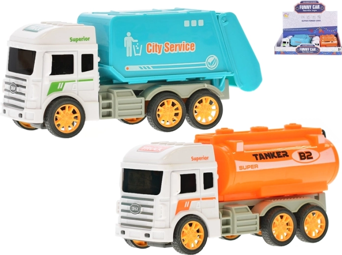 Set di automobiline in plastica a retrocarica – autobotti e camion della spazzatura, 8 pz