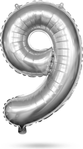 Palloncino foil di compleanno a forma di numero 9, argento, 78 cm