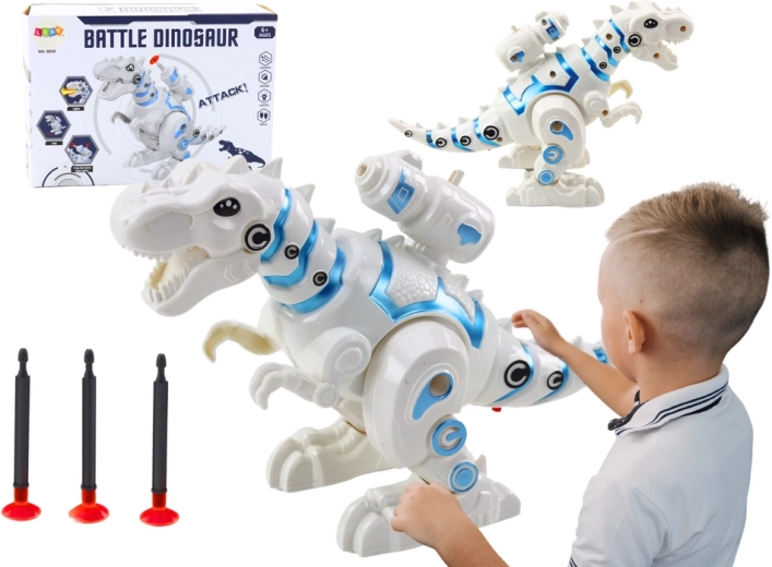 Dinosauro robotico con lanciatore di freccette bianco