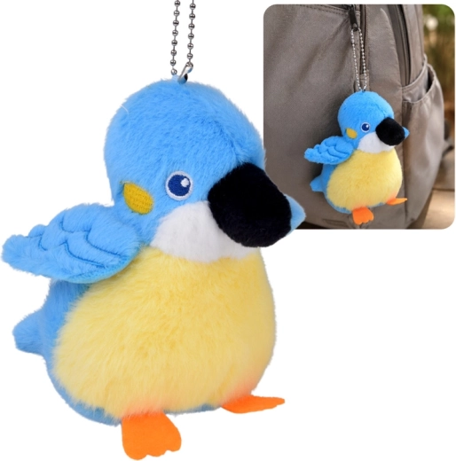 Uccellino di peluche Felek blu con fischietto e catenina 13 cm - 1 pezzo