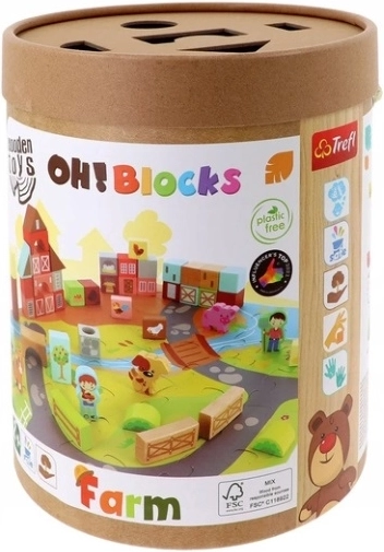 Trefl O!Klocki fattoria – blocchi in legno con base puzzle