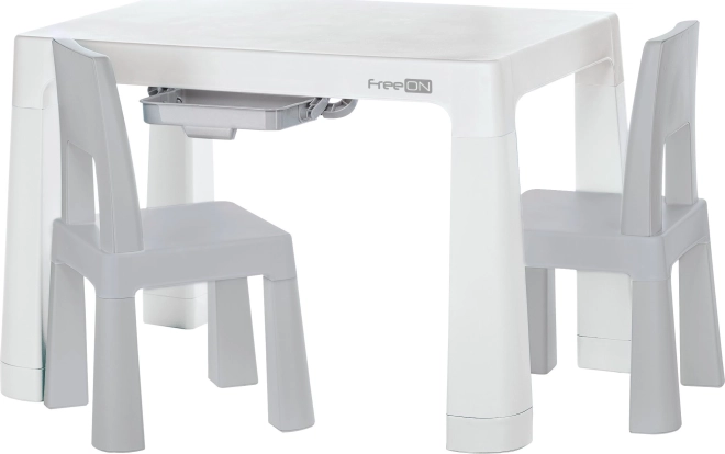 Tavolino per bambini in plastica con sedie Neo – bianco/grigio