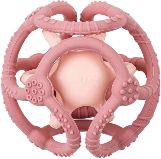 Massaggiagengive in silicone Nattou a palla 2 in 1 senza BPA rosa