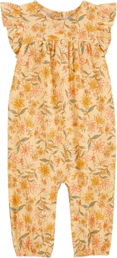 Tutina senza piedini a maniche corte gialla con motivo floreale per bambina