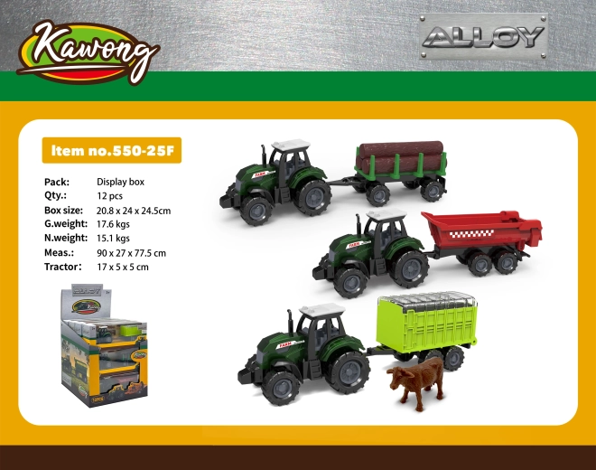 Trattore con rimorchio in metallo/plastica 17 cm