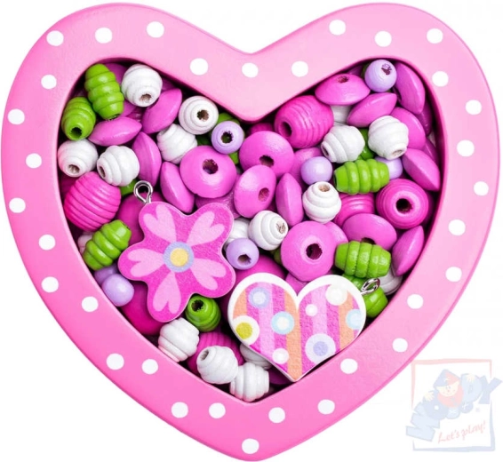 WOODY perline di legno da infilare a forma di cuore, rosa