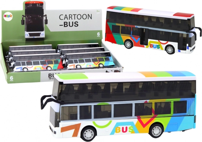 Autobus a due piani in metallo colorato con motore a inerzia, luci e suoni