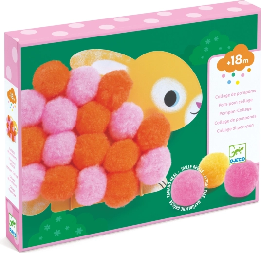 Djeco collage con pompon – animaletti per i più piccoli