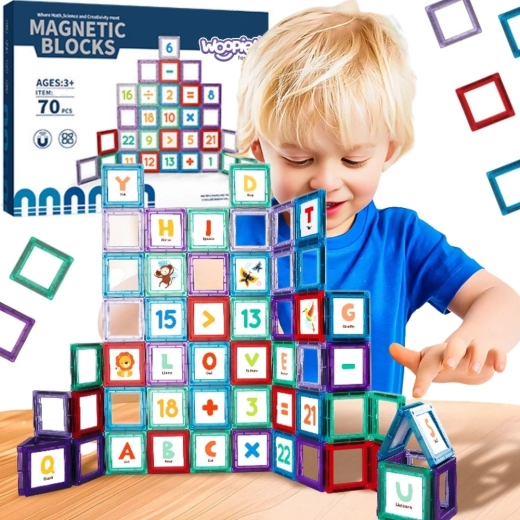 Blocchi da costruzione magnetici 3D Woopie con numeri - 70 pezzi