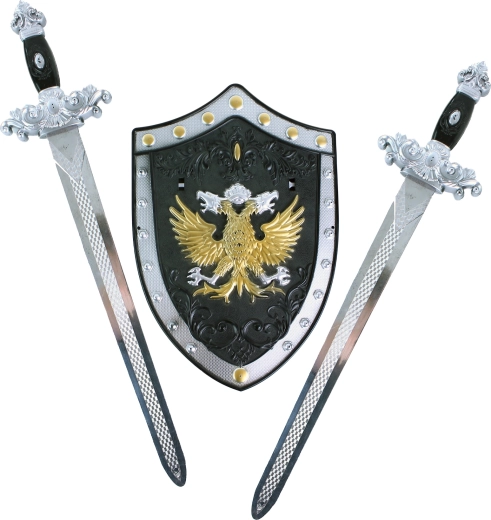 set da cavaliere con scudo e due spade per bambini