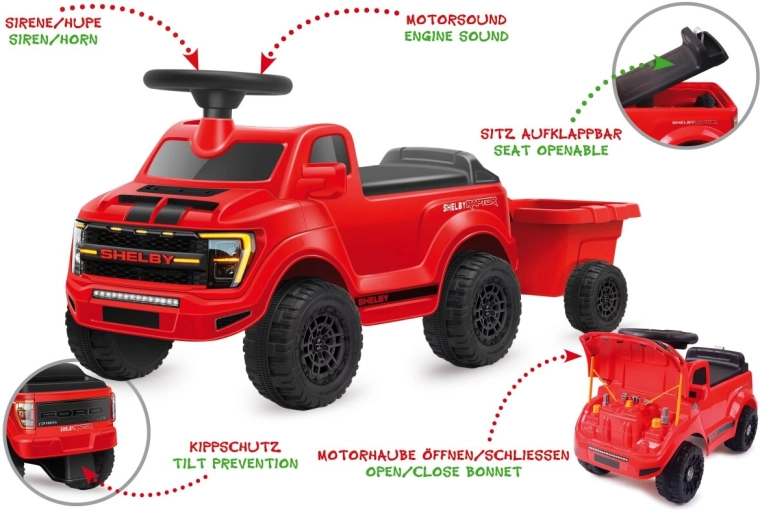 Giochi cavalcabili JAMARA Shelby Ford F-150 Raptor rosso con rimorchio