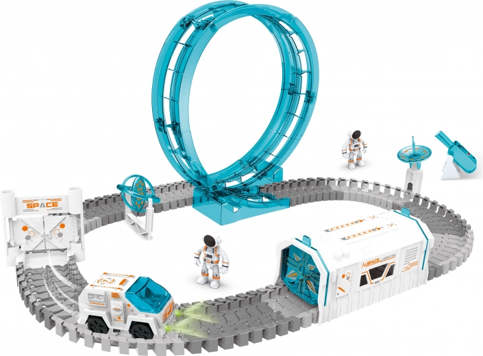 Pista cosmica con proiettore e cosmonauta