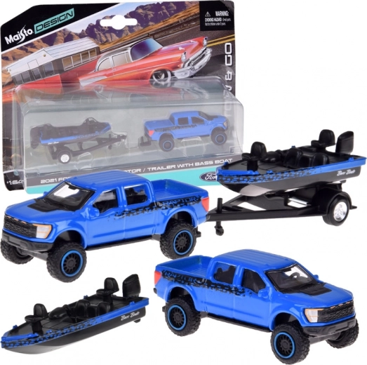 modello in metallo Maisto 1:64 – Ford F-150 SVT Raptor con barca su rimorchio
