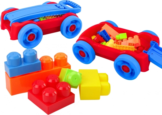 Set di blocchi per bambini con carrellino a ruote blu‑rosso