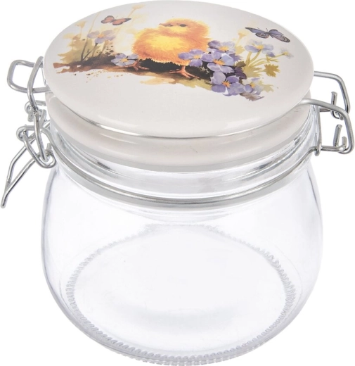 Barattolo in vetro con chiusura a clip e coperchio in ceramica Primavera pulcino 0,5 l
