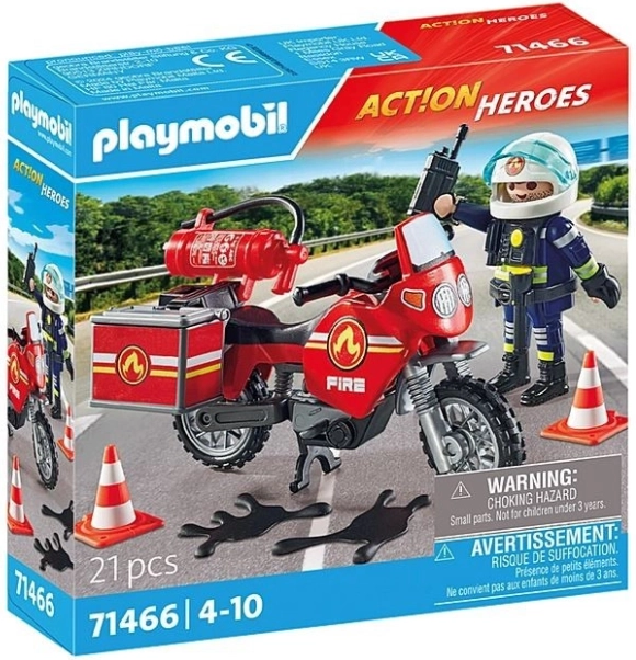 Playmobil moto dei vigili del fuoco sulla scena dell’incidente con personaggio