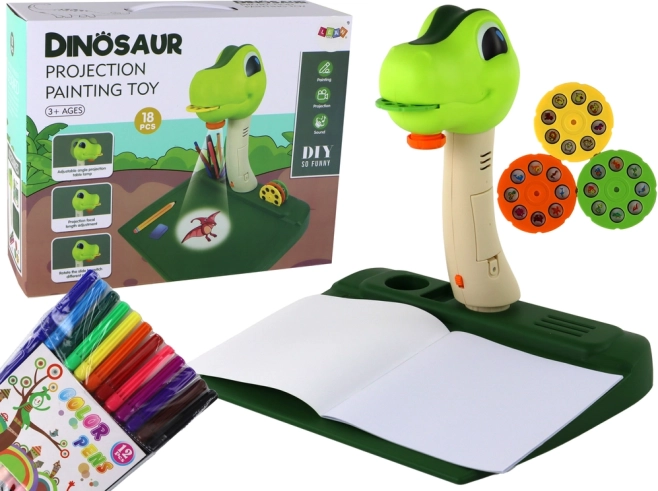 Proiettore per disegno per bambini a forma di dinosauro con suoni e accessori
