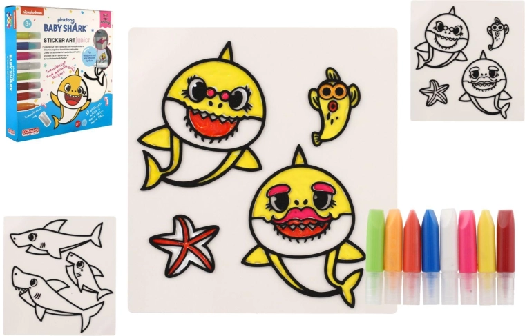 Baby Shark set creativo per adesivi per finestre e disegni da colorare con colori