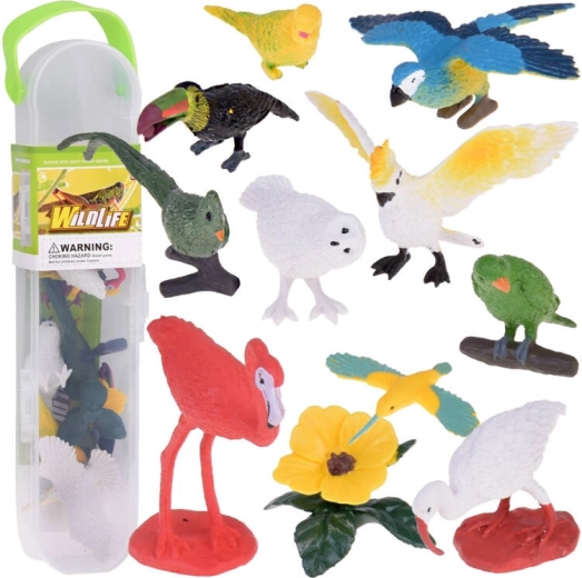 Set di figurine colorate di uccelli esotici, 10 pz