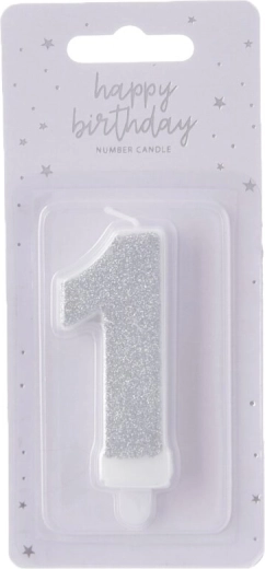 Candela per torta numero 1 argento 7 cm