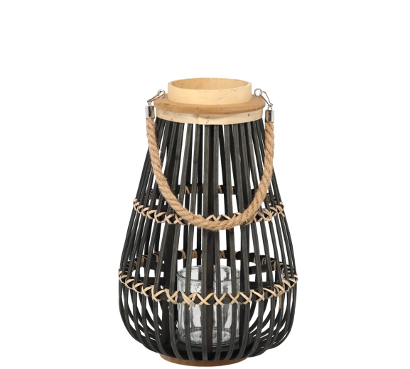 Lanterna in legno 25 × 40 cm con inserto in vetro – nera
