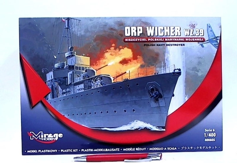 Mirage modello in plastica del cacciatorpediniere ORP Wicher w.z.39 1:400