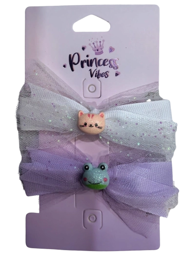 PINK fermagli per capelli in tulle gattina e ranocchia - 2 pz