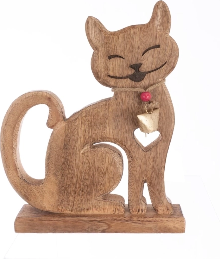 Decorazione in legno Gatto mango con campanellino