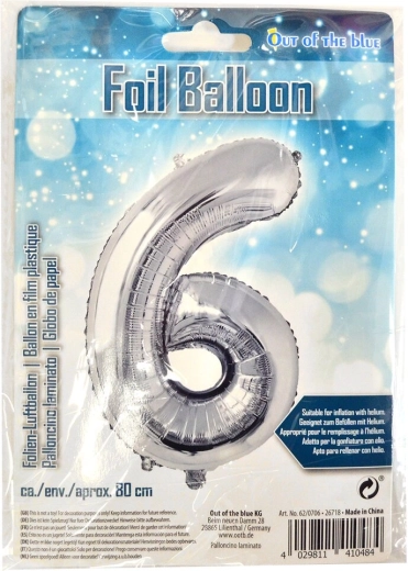 Palloncino in foil numero 6 argento 80 cm