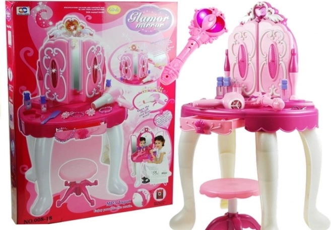 magico tavolino da trucco per bambini con bacchetta rosa e accessori
