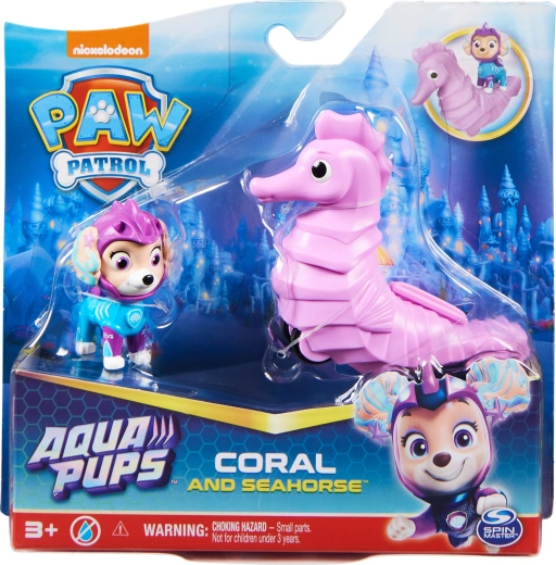Paw Patrol Aqua Pups – personaggio Coral e veicolo cavalluccio marino