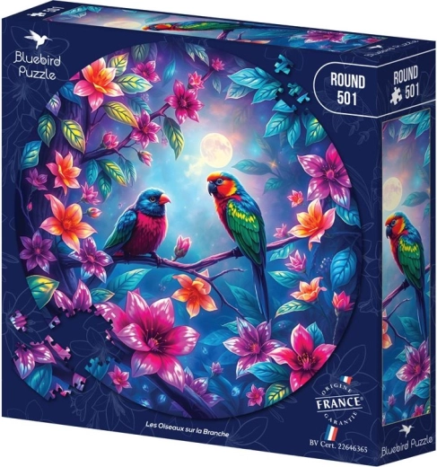 Puzzle rotondo Bluebird Uccelli sul ramo (501 pezzi)
