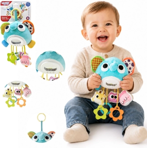 Elefante musicale di peluche Woopie con pendenti e massaggiagengive