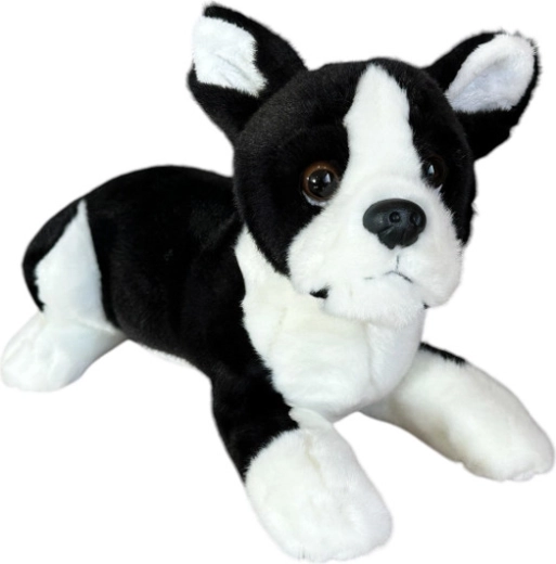 Cane di peluche Boston Terrier sdraiato 28 cm