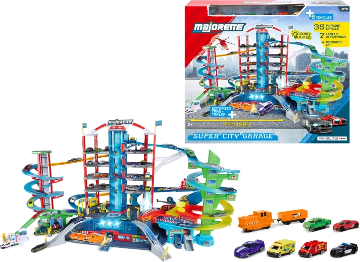 Majorette Super City Garage: garage a sette piani con 6 automobiline e trenino